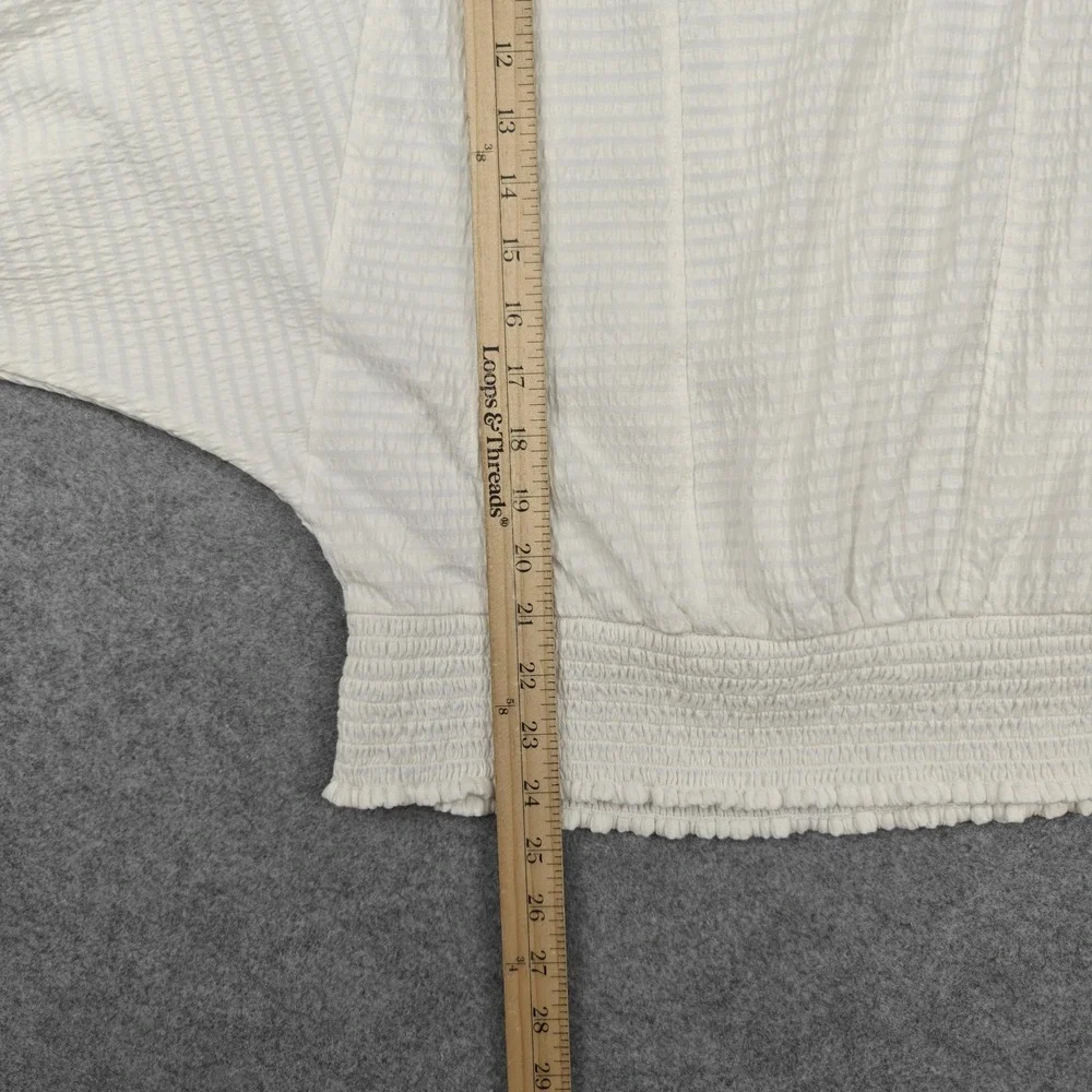 Anthropologie Blouse Womens XL White‎ Textured Stripe Dolman Sleeve Smocked Hem